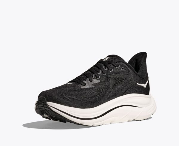 Black and White Hoka clifton 10 running shoe inside view