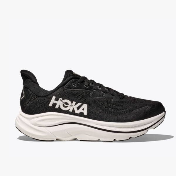 Black and White Hoka clifton 10 running shoe
