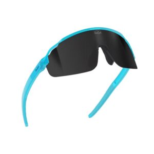 SunGod Forty2s Sunglasses with black lenses and neon blue frame.