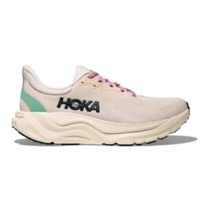 Hoka ARahi 8 womens stability running shoe in cream with rose shoe laces