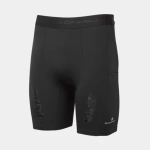 Black mens fitted running shorts with storage pockets